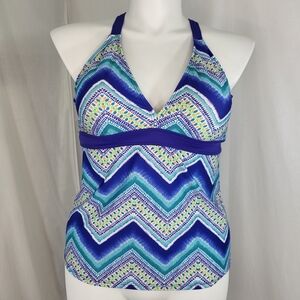 Title Nine Swim TANKINI TOP Womens Size XL Purple Teal Peach Zig Zag Dots Pads